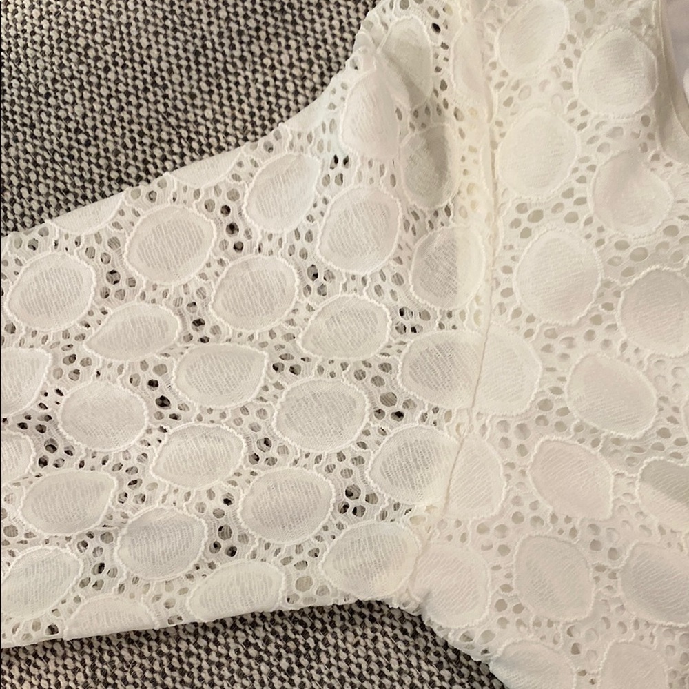 Lace Dress Shift Spring Bridal Balletcore 3/4 Sleeve Ruffle Cream White Lined XL - Picture 10 of 10